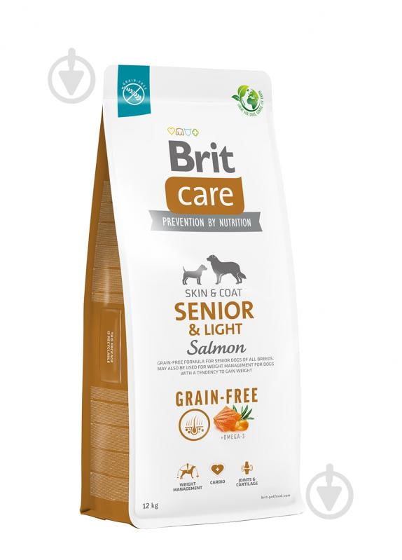 Корм сухий беззерновий для усіх порід Brit Care Grain-free Senior & Light з лососем 12 кг - фото 1