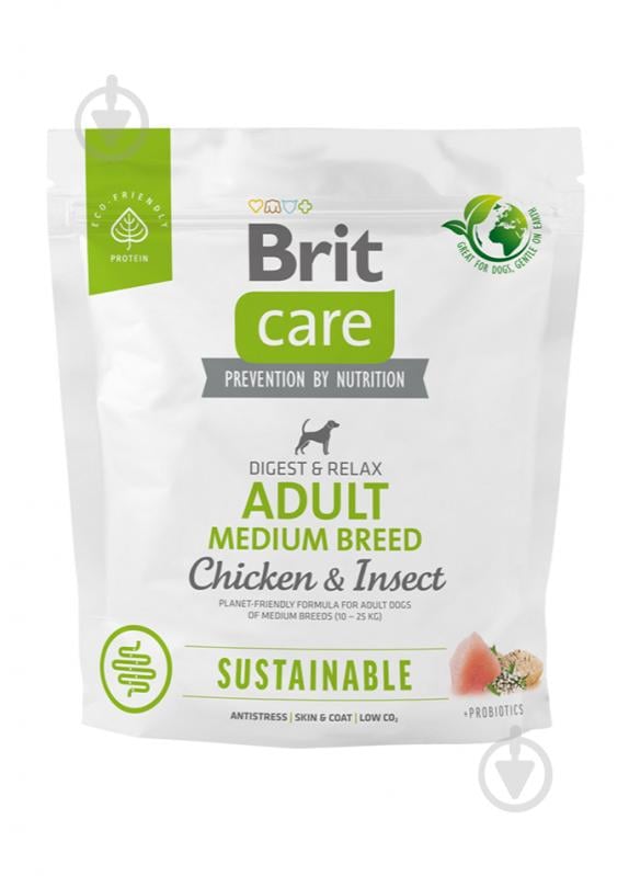 Корм сухий для середніх порід Brit Care Sustainable Adult Medium Breed з куркою 1 кг - фото 1