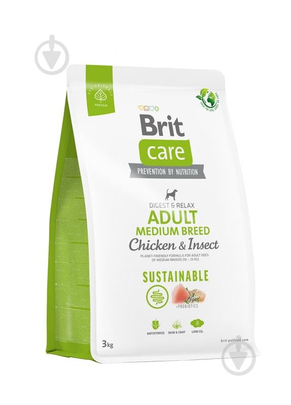 Корм сухий для середніх порід Brit Care Sustainable Adult Medium Breed з куркою 3 кг - фото 1