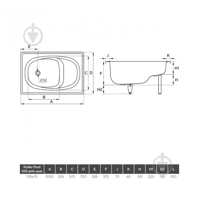 Ванна стальная Koller Pool B05E2200E 105х70 см 105x70 с сиденьем - фото 4