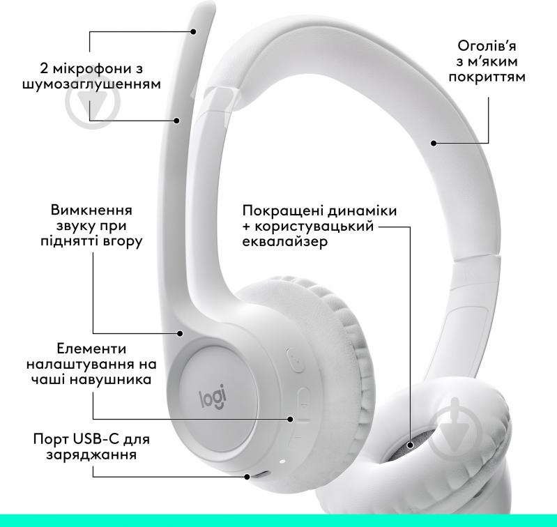 Гарнитура Logitech Zone 300 Wireless Headset off-white (981-001417) - фото 10