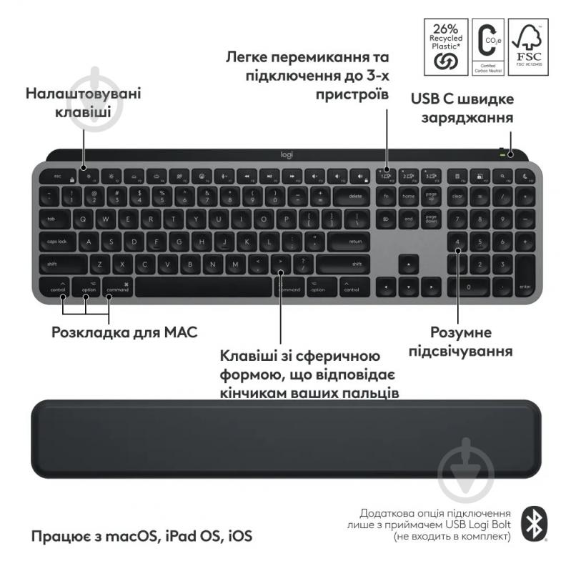 Комплект клавіатура та миша Logitech MX Keys S Combo for Mac - фото 10