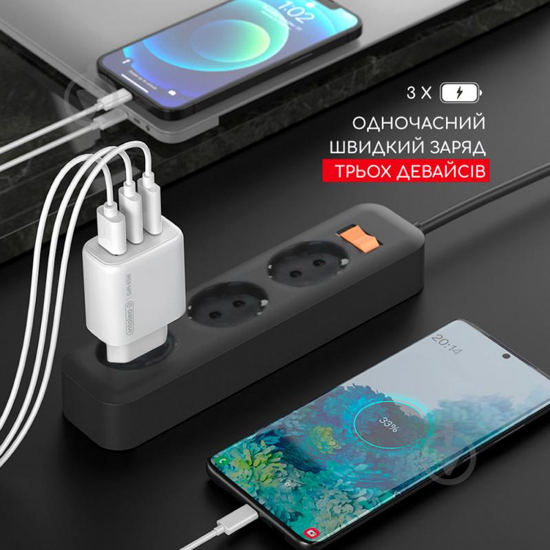 Зарядний пристрій Intaleo TCG65GAN 65W GAN 2USB-C PD+USB-A QC 3.0 (1283126559525) - фото 6