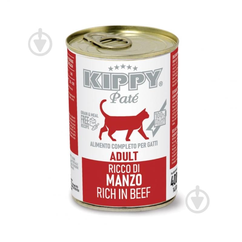 Корм влажный для котов KIPPY с говядиной, паштет, ж/б 400 г - фото 1 Корм влажный для котов KIPPY с говядиной, паштет, ж/б 400 г - фото 1