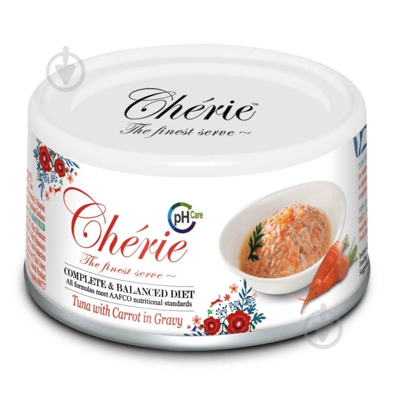 Корм влажный для котов Cherie Complete & Balanced, с кусочками тунца и моркови в соусе 80 г - фото 1 Корм влажный для котов Cherie Complete & Balanced, с кусочками тунца и моркови в соусе 80 г - фото 1