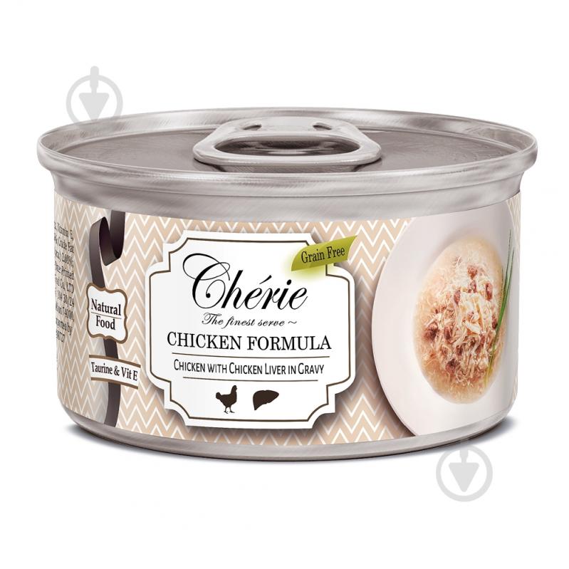 Корм влажный для котов Cherie С кусочками мяса курицы и куриной печени в соусе 80 г - фото 1 Корм влажный для котов Cherie С кусочками мяса курицы и куриной печени в соусе 80 г - фото 1