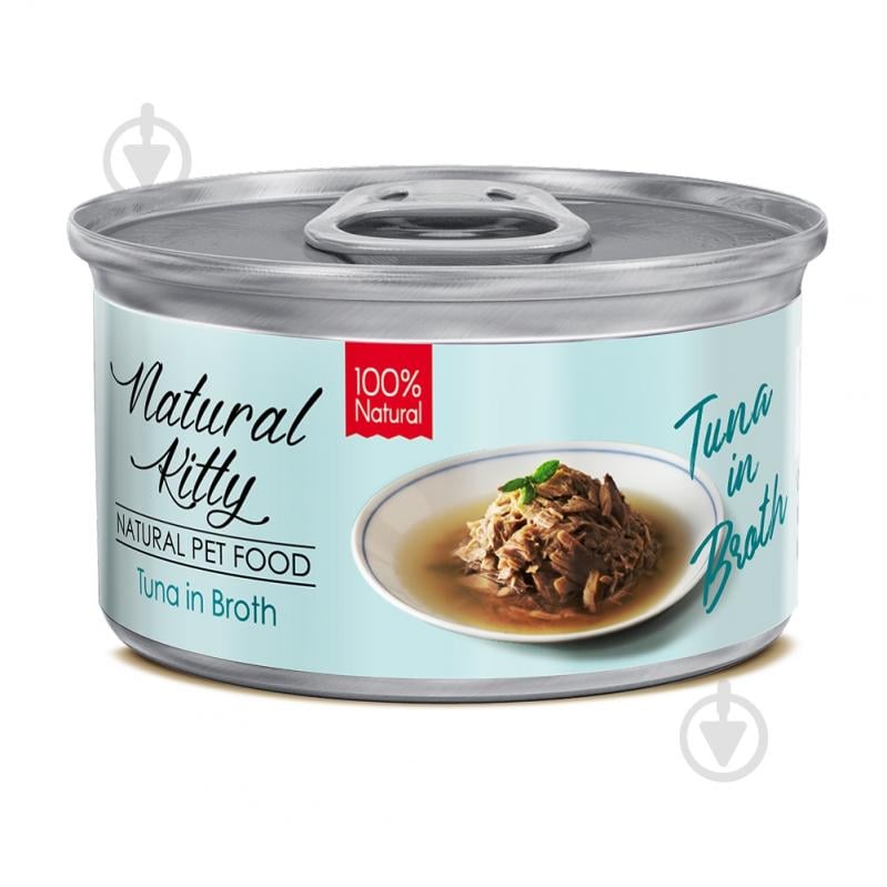Корм влажный для котов Natural Kitty Broth Series, тунец в бульоне, ж/б 80 г - фото 1
