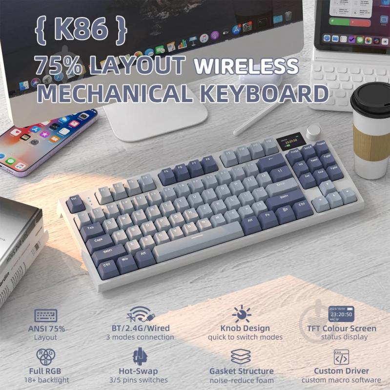 Клавиатура игровая attack shark (K86MN_AS) grey - фото 2 Клавиатура игровая attack shark (K86MN_AS) grey - фото 2