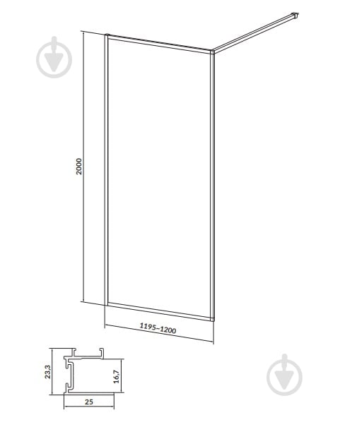 Стінка душова WALK-IN LARGA 120x200 см (EZZS1001182195) - фото 2