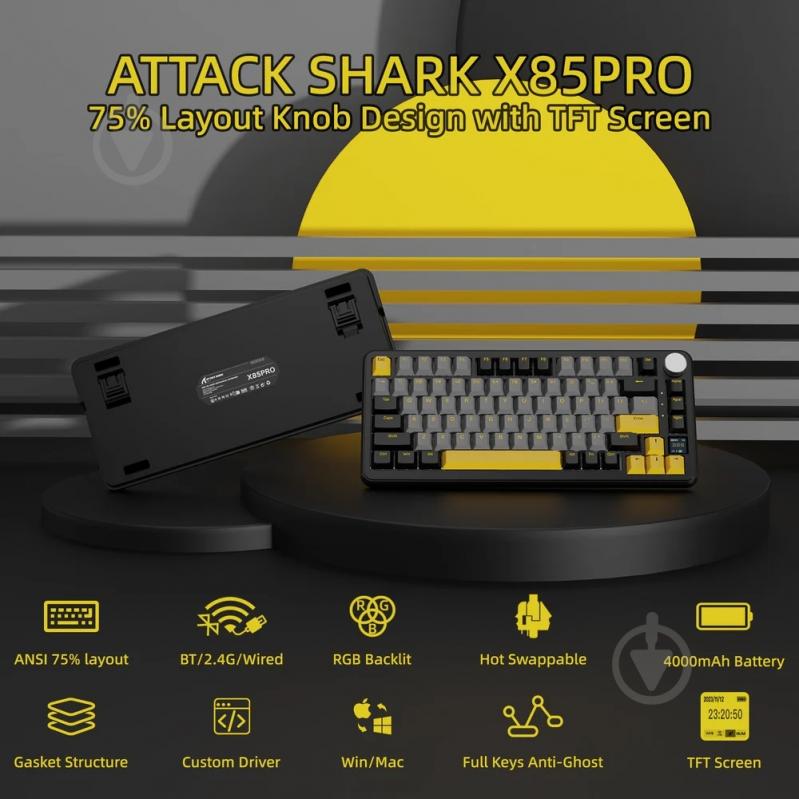 Клавиатура игровая attack shark (X85PROSB_AS) black - фото 2