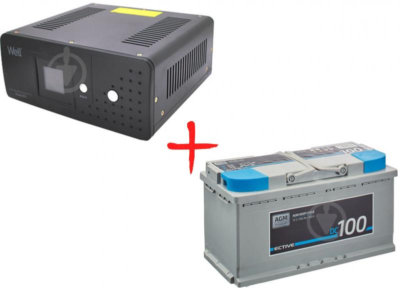 Комплект PSW ИБП Well 800VA (480W) 12V и аккумулятор Ective AGM 12V 100Ah DC 100A - фото 1