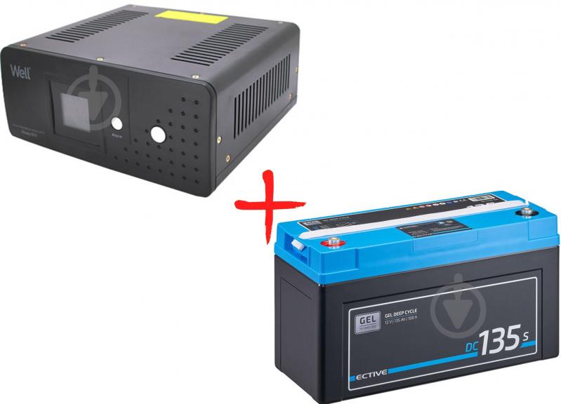 Комплект PSW ИБП Well 800VA (480W) 12V и аккумулятор Ective 12V 135Ah DC 135S GEL - фото 1