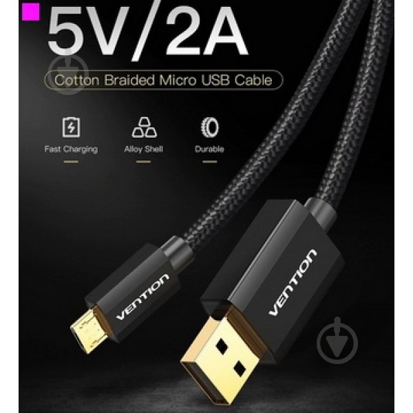 Кабель Vention USB-A 2.0 - microUSB B 1 м черный (CADBG) - фото 2