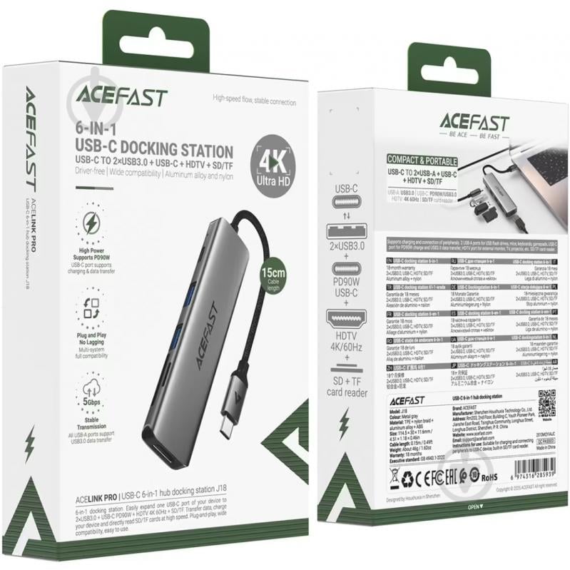 Док-станция Acefast J18 titanium grey (6974316285939) - фото 4