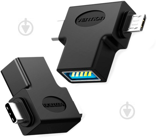 Адаптер Vention USB 3.1 Type-C / USB 3.0 OTG AF / microUSB BM черный (CDIB0) - фото 1