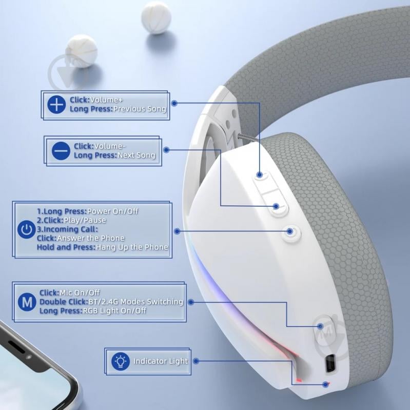 Гарнитура игровая attack shark L90 Wireless white (L90W_AS) - фото 9