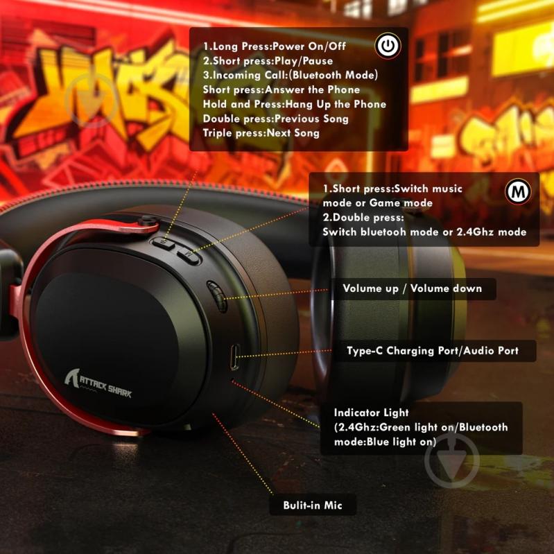 Гарнитура игровая attack shark L30PRO black/red (L30PROBR_AS) - фото 5
