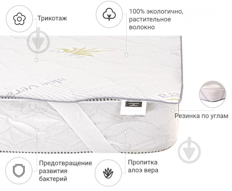 Наматрацник MirSon №1000 Alberto Eco Aloe Vera звичайний з резинкою у кутах 26х90x190 см 2200001490369 - фото 2