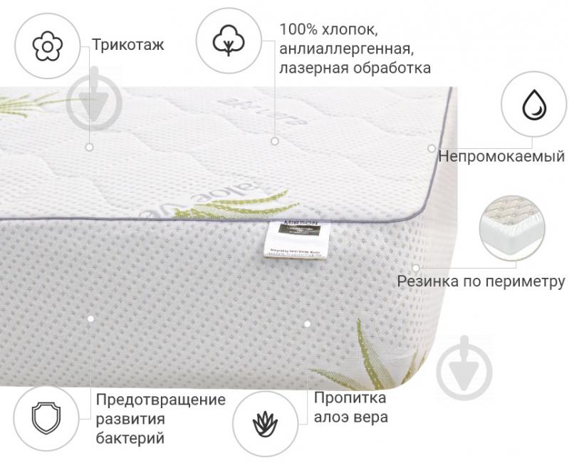 Наматрацник MirSon №1004 Alberto Eco Aloe Vera водонепроникний з резинкою по периметру 26х90x200 см 2200001490499 - фото 2