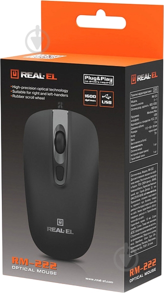 Мышь Real-el RM-222 black (EL123200040) - фото 8