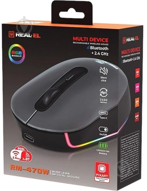 Мышь Real-el RM-470W dark grey (EL123200049) - фото 11