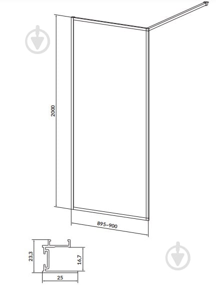 Неподвижная стенка для душа Cersanit WALK-IN LARGA 90x200 см хром - фото 2