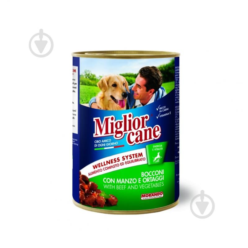 Корм вологий Migliorcane кусочки з яловичиною та овочами 400 г - фото 1