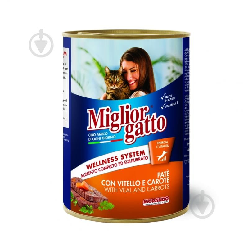 Корм влажный для котов Morando MigliorGatto Паштет с телятиной и морковью, ж/б 400 г - фото 1 Корм влажный для котов Morando MigliorGatto Паштет с телятиной и морковью, ж/б 400 г - фото 1
