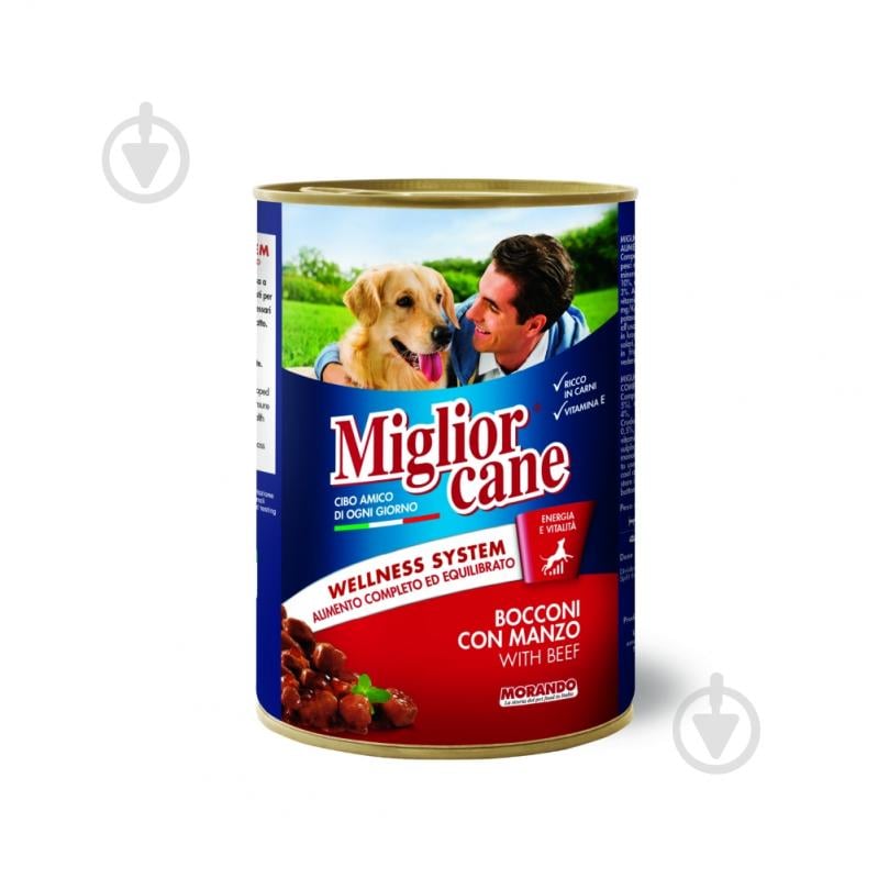Корм вологий Migliorcane кусочки з яловичиною 400 г - фото 1 Корм вологий Migliorcane кусочки з яловичиною 400 г - фото 1