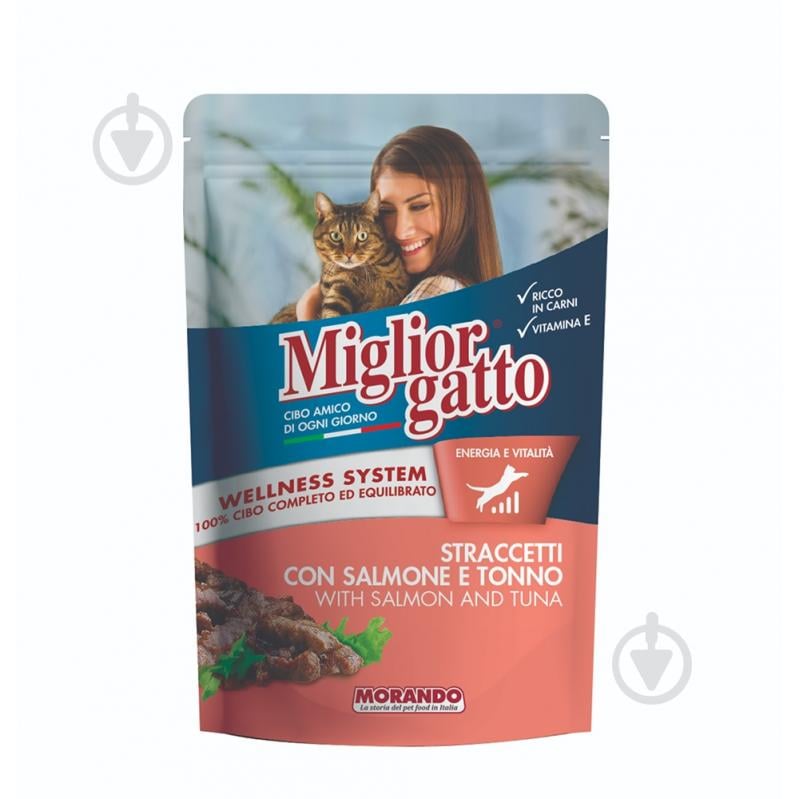Корм влажный для котов Morando MigliorGatto Полоски с лососем и тунцем, пауч 100 г - фото 1