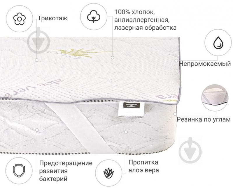 Наматрасник MirSon №1003 Alberto Eco Aloe Vera водонепроницаемый с резинкой по углам 26х120x200 см 2200001490765 - фото 2