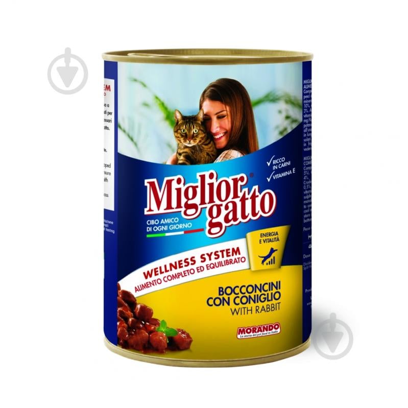 Корм влажный для котов Morando MigliorGatto Кусочки с кроликом, ж/б 400 г - фото 1