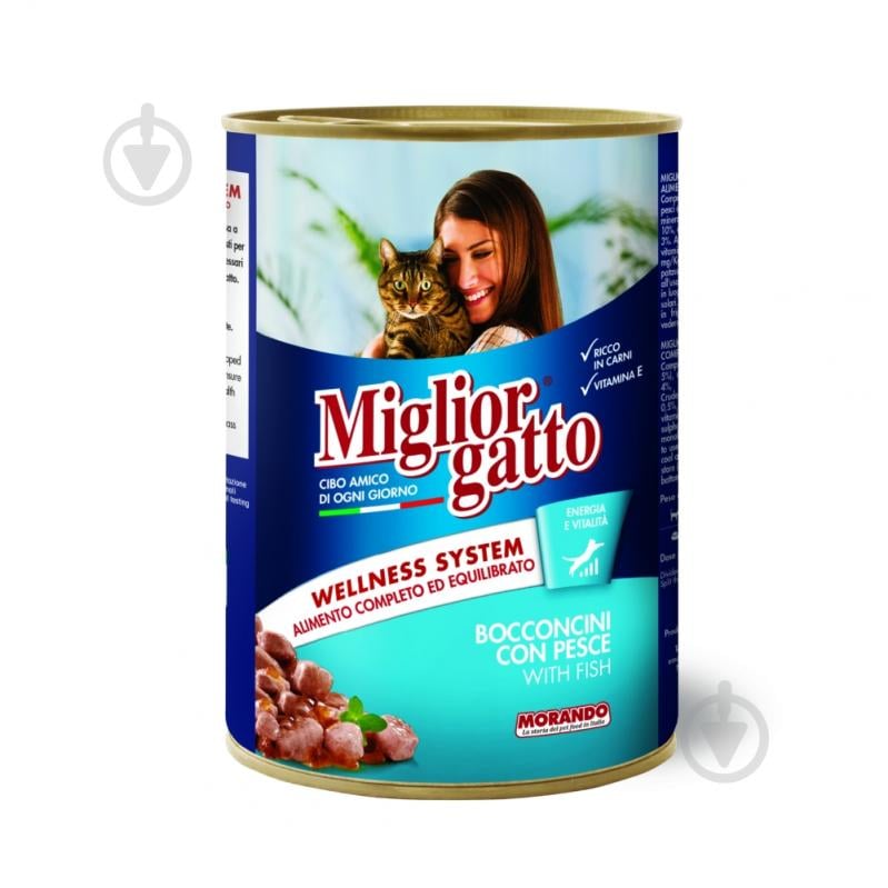 Корм вологий для котів Morando MigliorGatto Шматочки з рибою, ж/б 400 г - фото 1