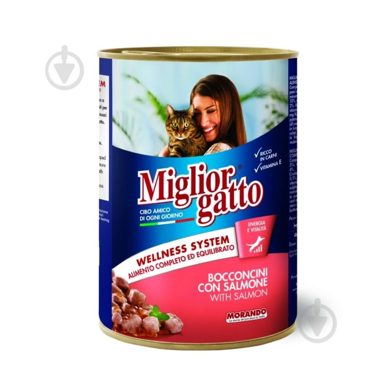 Корм влажный для котов Morando MigliorGatto Кусочки с лососем, ж/б 400 г - фото 1