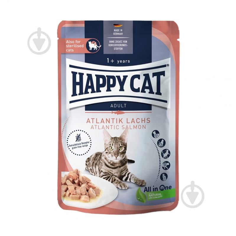 Корм влажный для котов HappyCat Beutel Culinary A-Lachs, кусочки в соусе с атлантическим лососем 85 г - фото 1 Корм влажный для котов HappyCat Beutel Culinary A-Lachs, кусочки в соусе с атлантическим лососем 85 г - фото 1