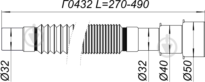 Відвід гнучкий ScandiSPA без гайки O32*32/40/50мм L=490 мм, сірий - фото 2
