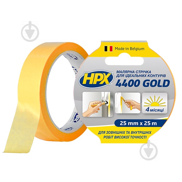 Лента малярная HPX 4400 GOLD для идеальных краев 100°С 25мм х 25 мм x 25 м FP2525 - фото 1