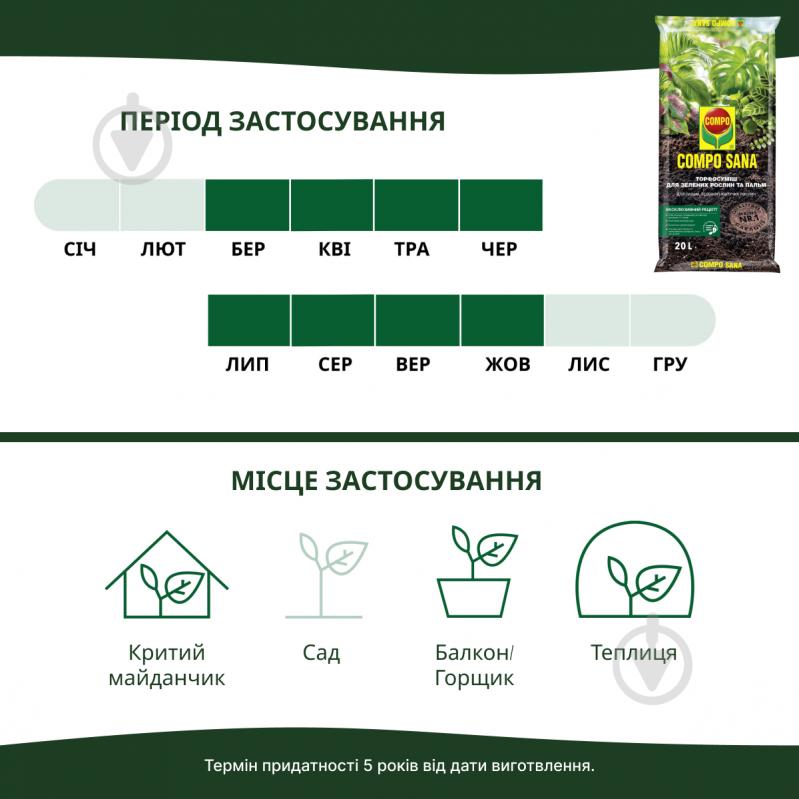 Торфосмесь для зеленых растений и пальм Compo Compo Sana 20 л (1451) - фото 9