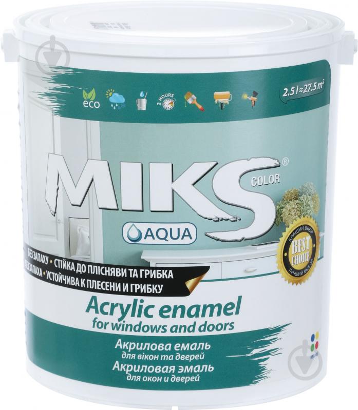 Эмаль MIKS Color акриловая для окон и дверей белый полуглянец 2,5 л - фото 2