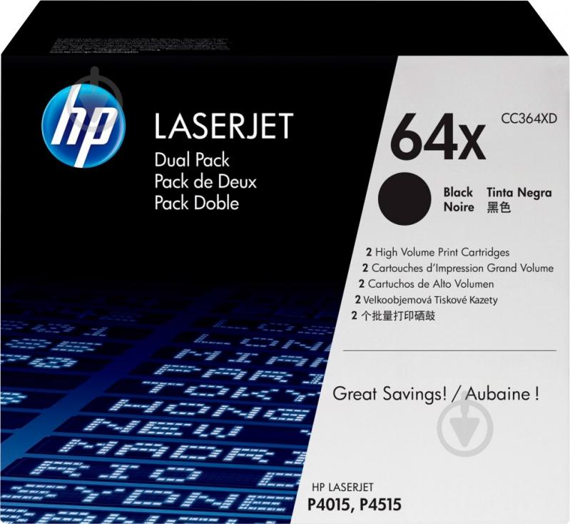 Набор картриджей HP  64X Dual pack Black CC364XD черный CC364XD - фото 1
