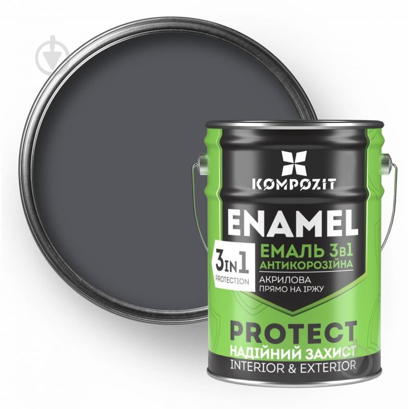 Эмаль антикоррозионная Kompozit 3 в 1 PROTECT RAL 7024 графитовый серый шелковистый мат 10 кг - фото 1 Эмаль антикоррозионная Kompozit 3 в 1 PROTECT RAL 7024 графитовый серый шелковистый мат 10 кг - фото 1