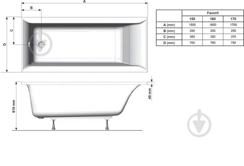 Ванна акриловая Ravak Favorit XC00100121 150х70 см - фото 3 Ванна акриловая Ravak Favorit XC00100121 150х70 см - фото 3