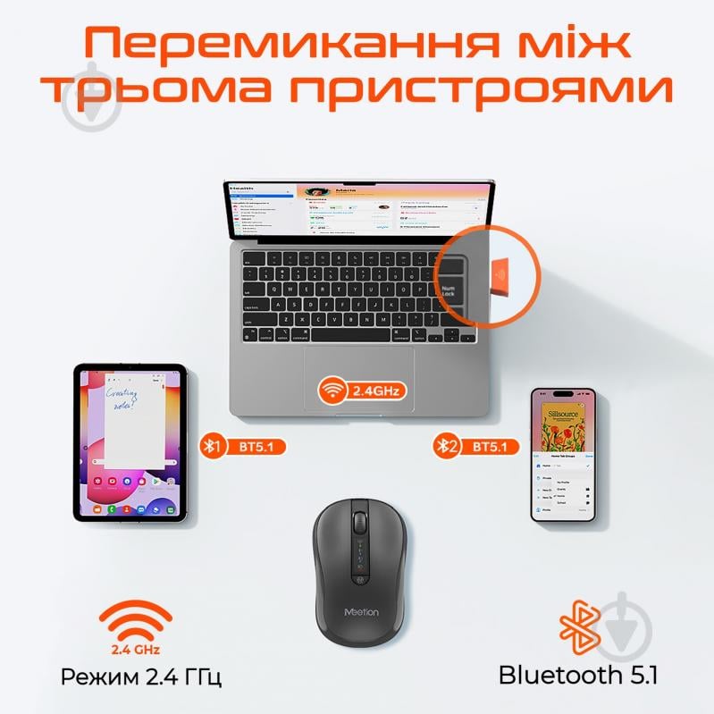 Мишка бездротова Meetion black (MT-BTM185R-A) - фото 3 Мишка бездротова Meetion black (MT-BTM185R-A) - фото 3