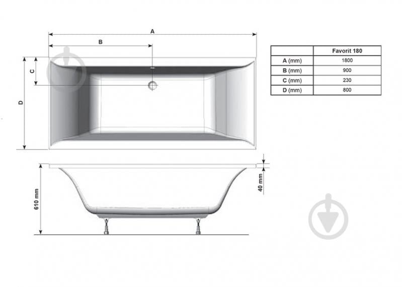 Ванна акриловая Ravak Favorit XC00100124 180х80 см - фото 2 Ванна акриловая Ravak Favorit XC00100124 180х80 см - фото 2