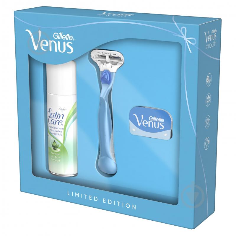 Подарунковий набір для жінок Gillette бритва Venus Smooth + 2 касети + гель для гоління Satin Care - фото 1