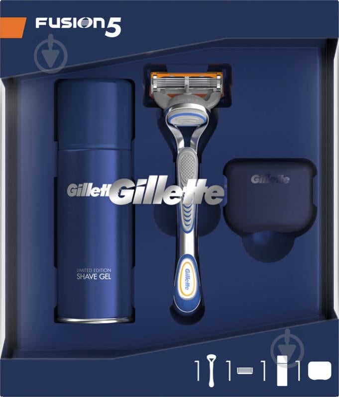 Подарунковий набір для чоловіків Gillette бритва Fusion5 + гель для гоління + чохол - фото 1