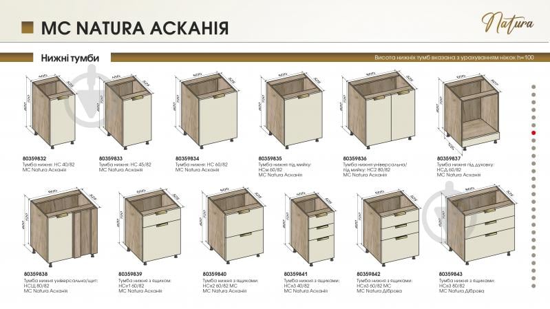 Тумба нижняя 80/82 MC Natura Аскания бешамель/дуб крафт серый LuxeForm - фото 5