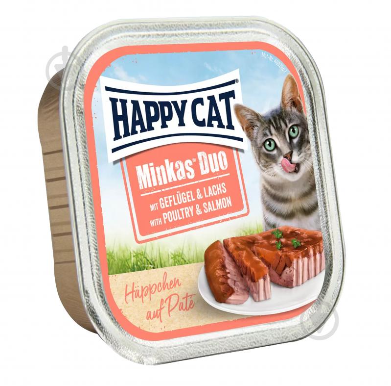 Корм влажный для взрослых кошек HappyCat Minkas Duo 100g Sch. Geflugel + Lachs 100 г - фото 1 Корм влажный для взрослых кошек HappyCat Minkas Duo 100g Sch. Geflugel + Lachs 100 г - фото 1