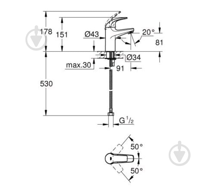 Смеситель для умывальника Grohe BauCurve 32848000 - фото 2 Смеситель для умывальника Grohe BauCurve 32848000 - фото 2
