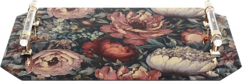 Таця з ручками Inari Baroque 36х24х4 см бордо із золотом скло - фото 2